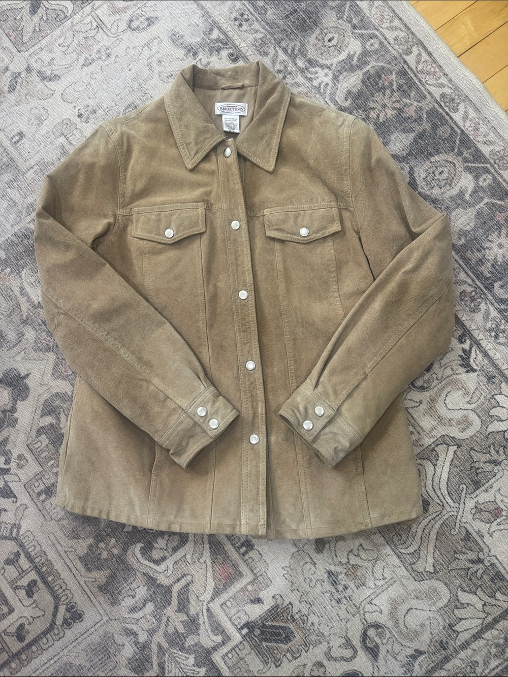 Light Brown 100% Suede Snap-Front Jacket